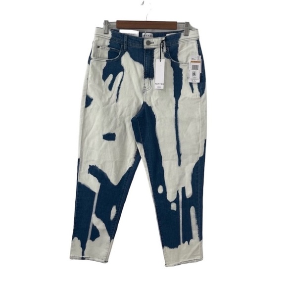 Frayed Jeans Painted Tapered Boyfriend Cut Size 29 distressed raw hem NWT - Picture 1 of 9